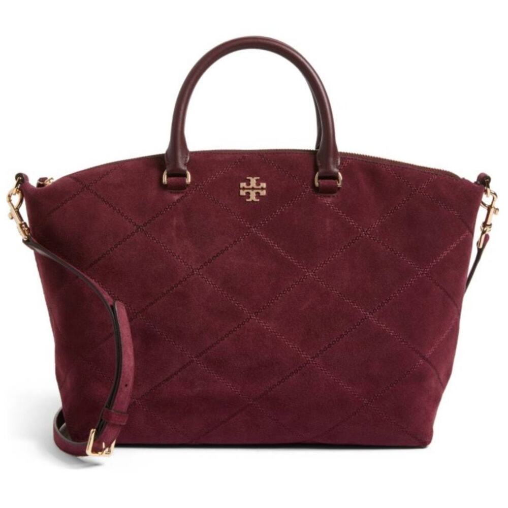 TORY BURCH | Maroon Wine Quilted Bag Purse Satchel Suede Leather Bag Purse Chain